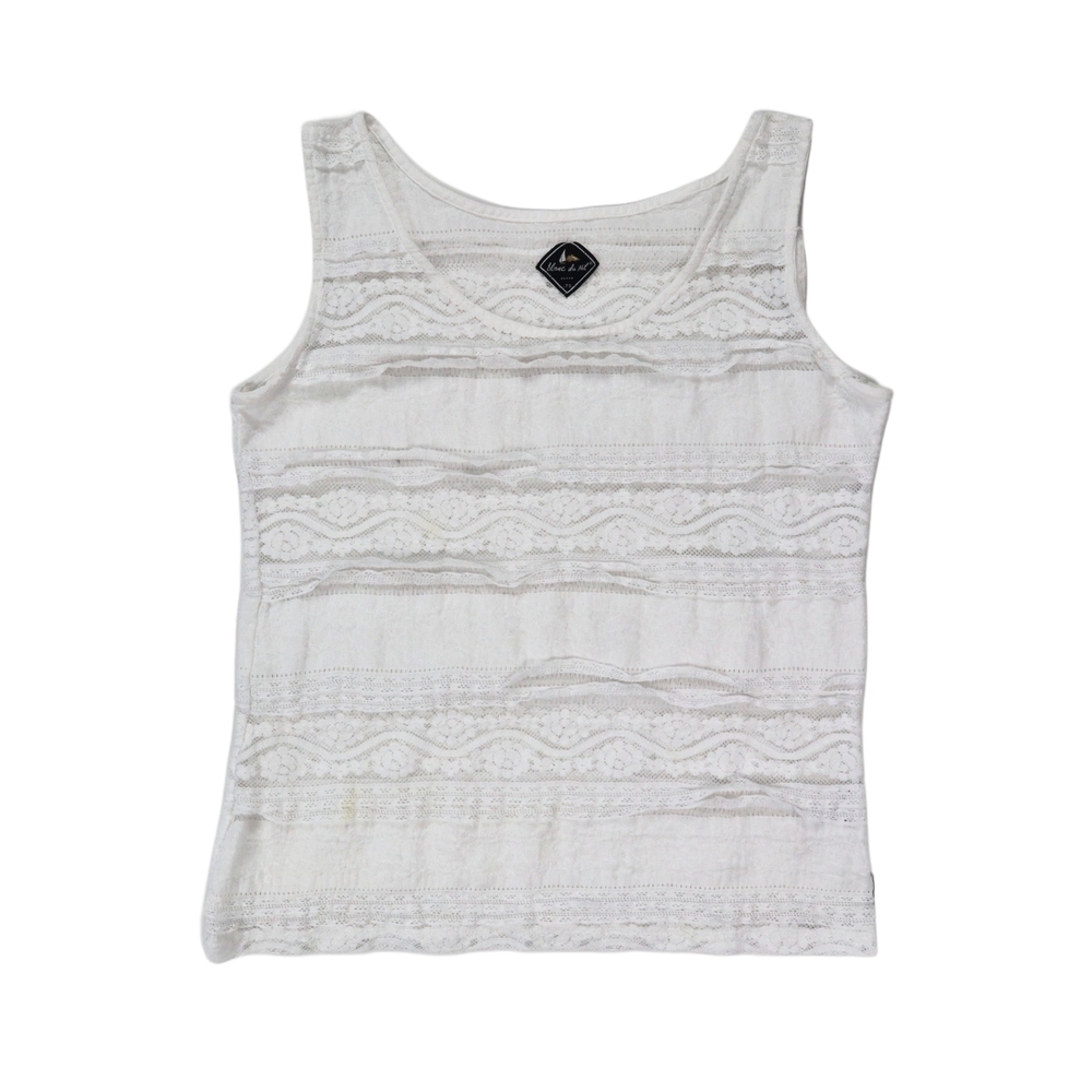 BLANC DU NIL Womens Top White Cotton Cami Sheer Lace Sleeveless T3/40‎
